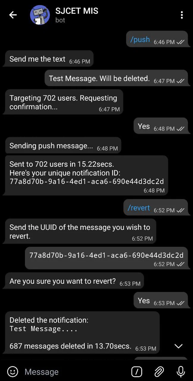 Telegram push notification displayed on a phone